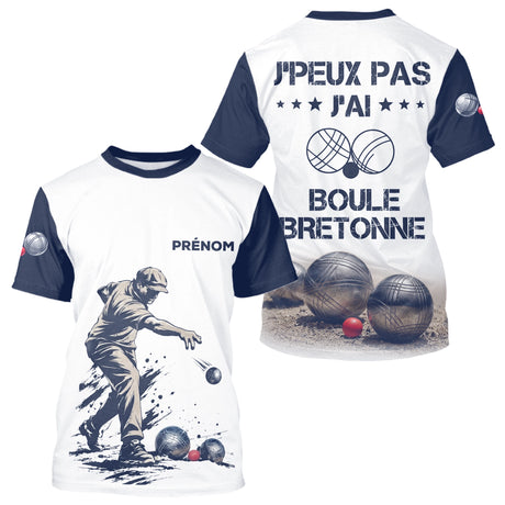 Polo Pétanque Blanc & Bleu - Boule Bretonne Personnalisé - T-Shirt Homme