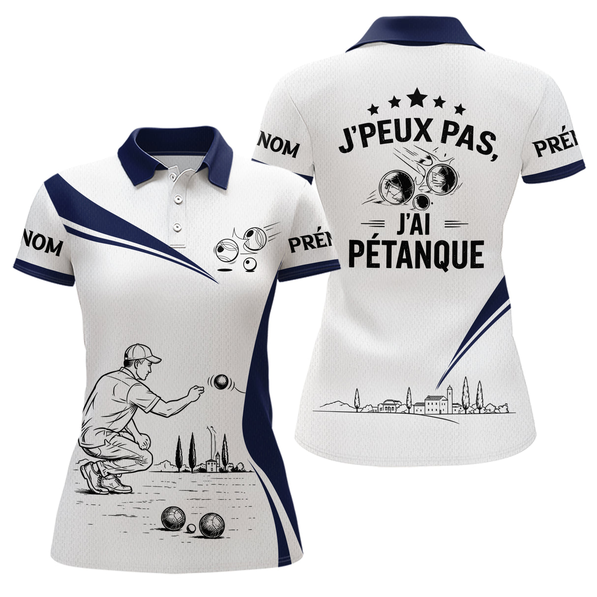 Polo Pétanque Blanc Bleu – Design Exclusif France - Polo Femme