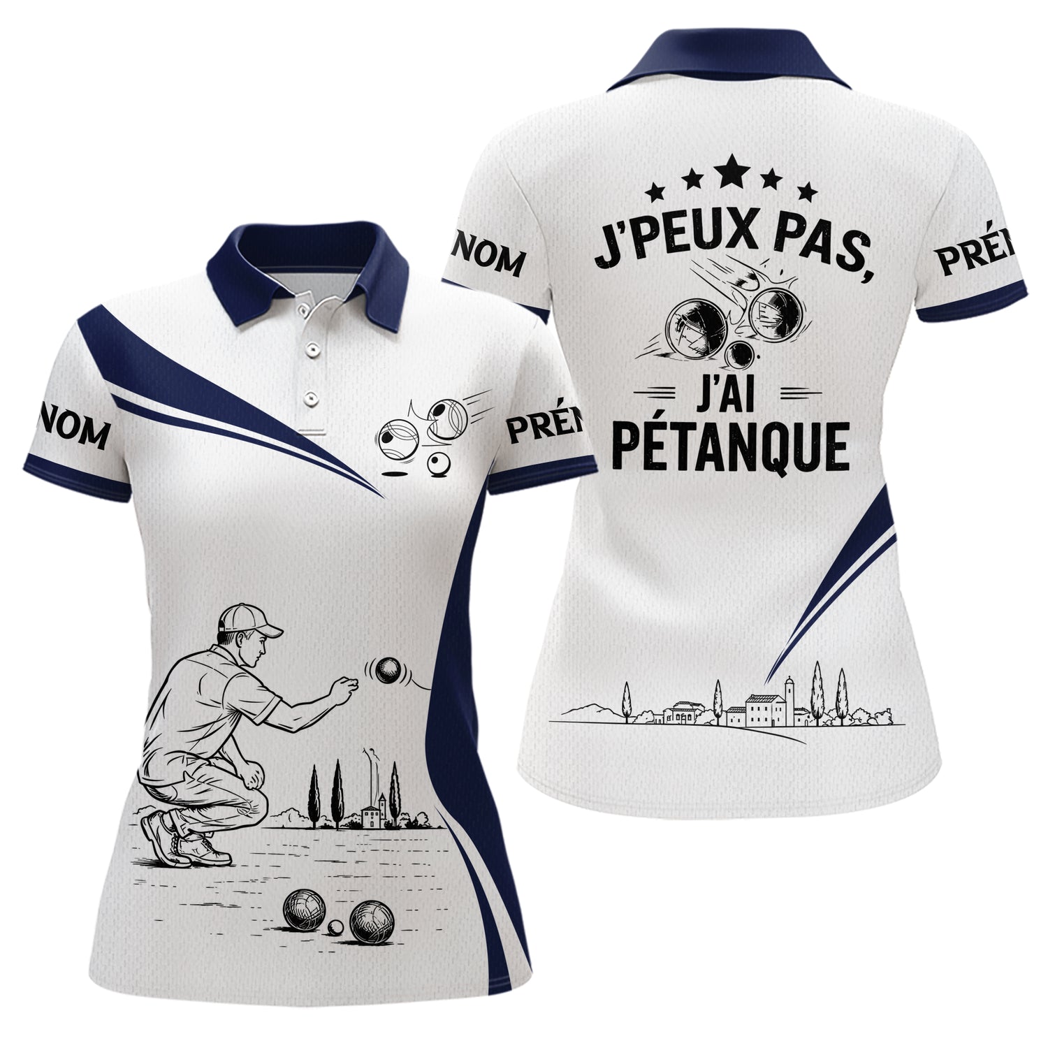 Polo Pétanque Blanc Bleu – Design Exclusif France - Polo Femme
