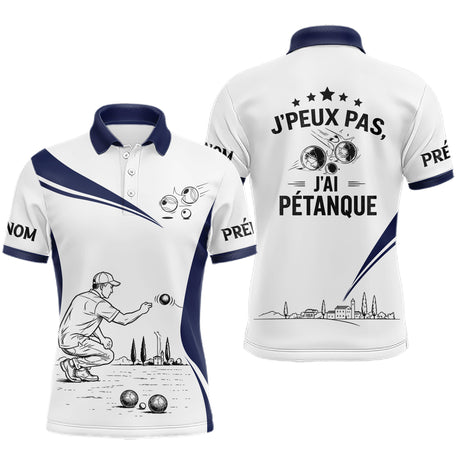 Polo Pétanque Blanc Bleu – Design Exclusif France - Polo Homme