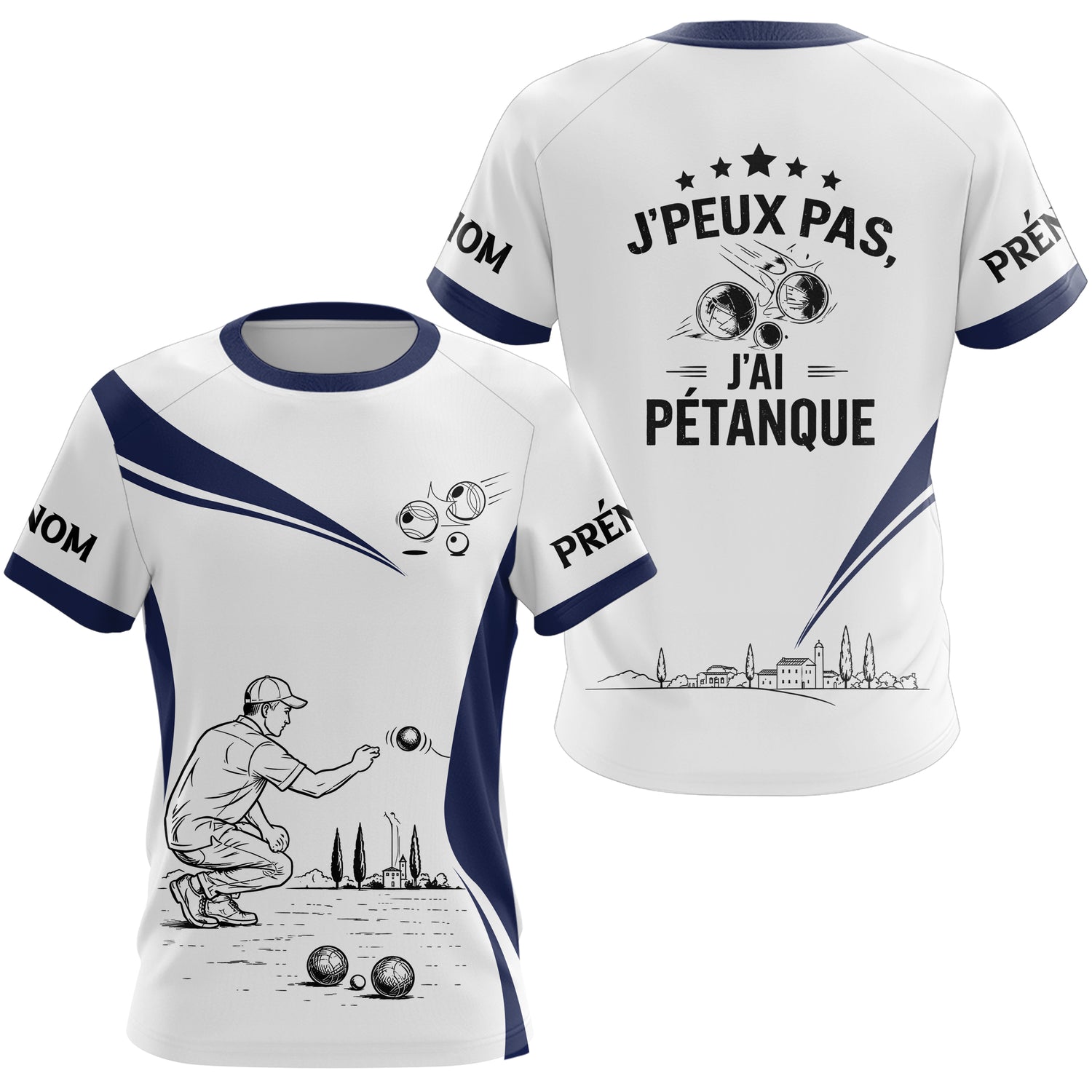 Polo Pétanque Blanc Bleu – Design Exclusif France - T-Shirt Femme