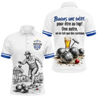 Polo Pétanque Blanc & Bleu Personnalisé - Buvons Une Bière - Polo Homme