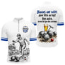 Polo Pétanque Blanc & Bleu Personnalisé - Buvons Une Bière - Polo Zippé Homme