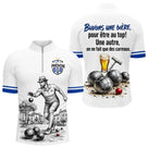 Polo Pétanque Blanc & Bleu Personnalisé - Buvons Une Bière - Polo Zippé Homme