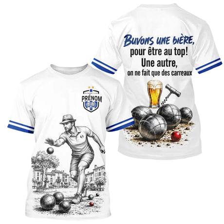 Polo Pétanque Blanc & Bleu Personnalisé - Buvons Une Bière - T-Shirt Homme