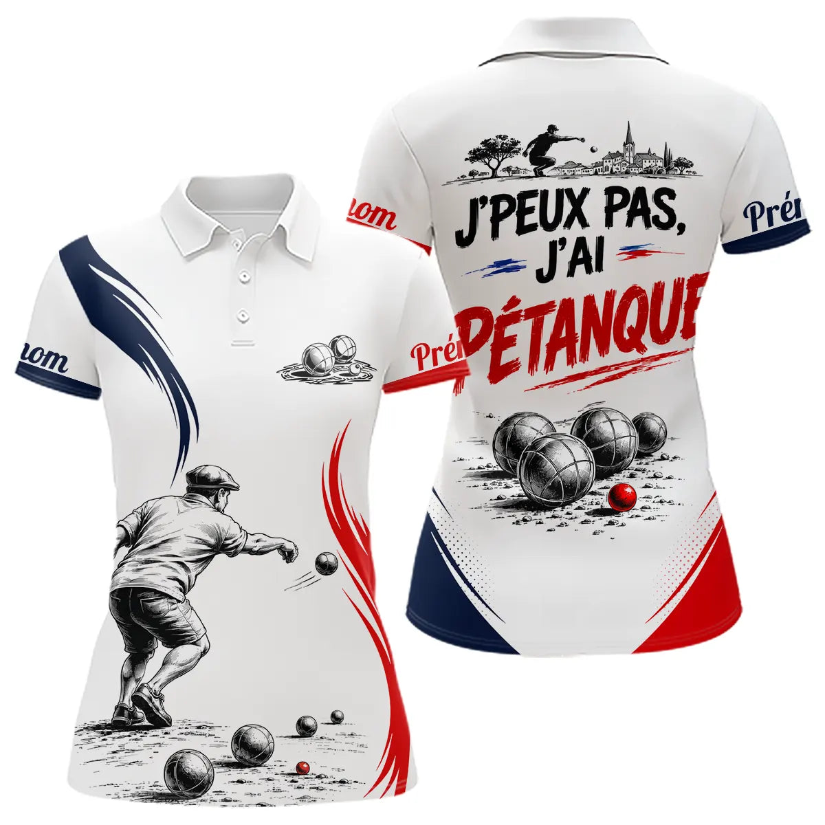 Polo Pétanque Blanc Bleu Rouge - Design J'peux Pas J'ai - Polo Femme