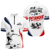 Polo Pétanque Blanc Bleu Rouge - Design J'peux Pas J'ai - Polo Zippé Homme