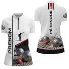 Polo Pétanque Blanc Boules & Silhouette - Personnalisé Homme Femme - Polo Zippé Femme
