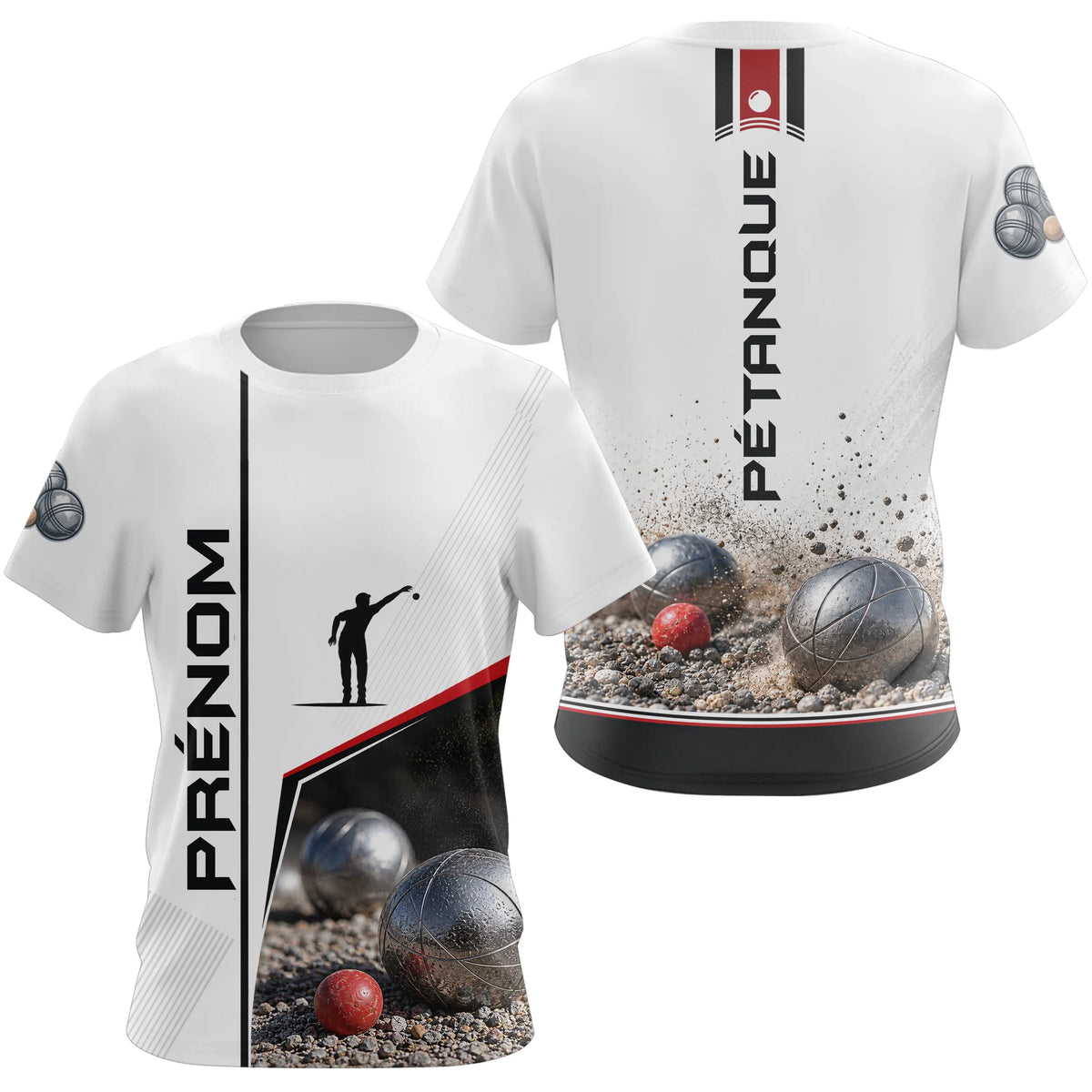 Polo Pétanque Blanc Boules & Silhouette - Personnalisé Homme Femme - T-Shirt Femme