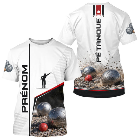 Polo Pétanque Blanc Boules & Silhouette - Personnalisé Homme Femme - T-Shirt Homme