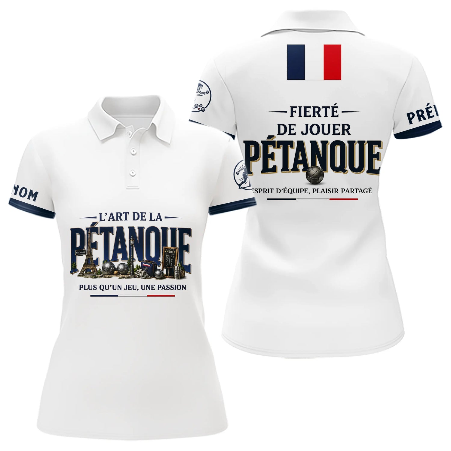 Polo Pétanque Blanc Français - Fierté & Esprit d'Équipe - Polo Femme