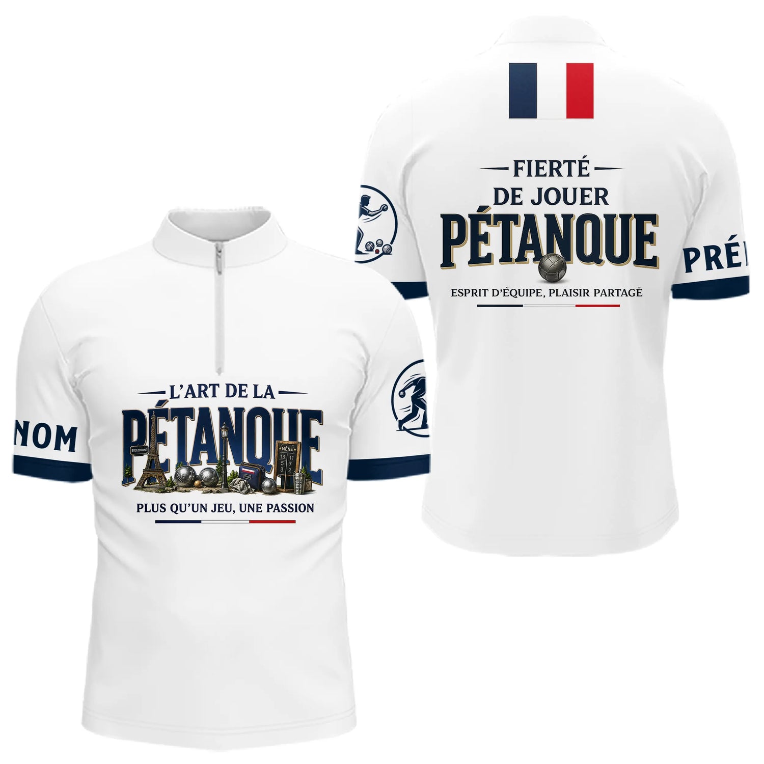 Polo Pétanque Blanc Français - Fierté & Esprit d'Équipe - Polo Zippé Homme