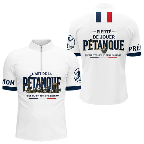 Polo Pétanque Blanc Français - Fierté & Esprit d'Équipe - Polo Zippé Homme