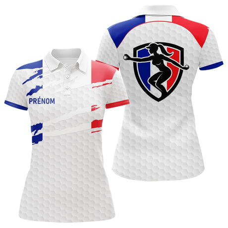 Polo Pétanque Blanc Homme Femme  - Personnalisé Drapeau France - Polo Femme
