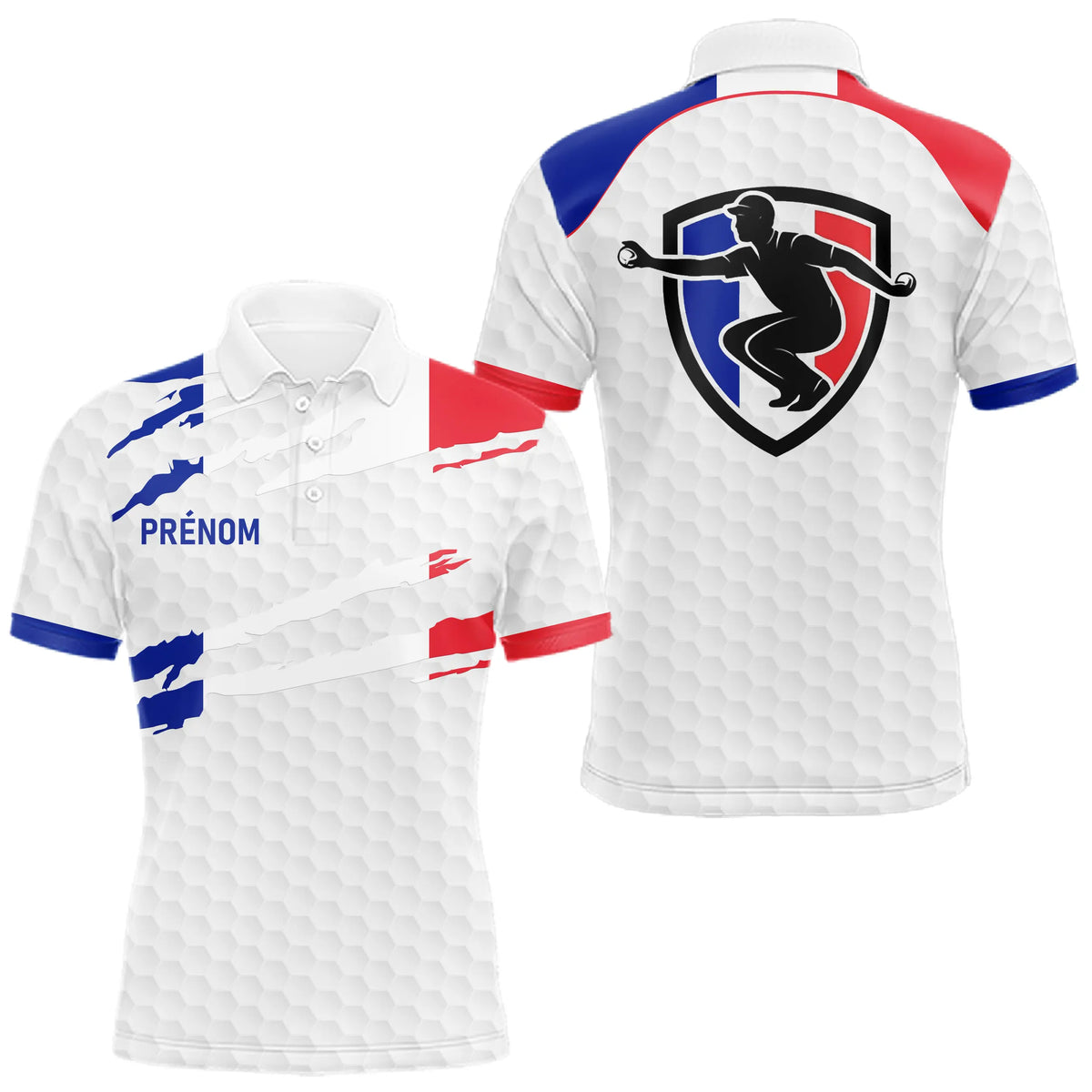 Polo Pétanque Blanc Homme Femme  - Personnalisé Drapeau France - Polo Homme