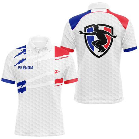 Polo Pétanque Blanc Homme Femme  - Personnalisé Drapeau France - Polo Homme