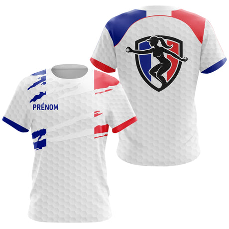 Polo Pétanque Blanc Homme Femme  - Personnalisé Drapeau France - T-Shirt Femme