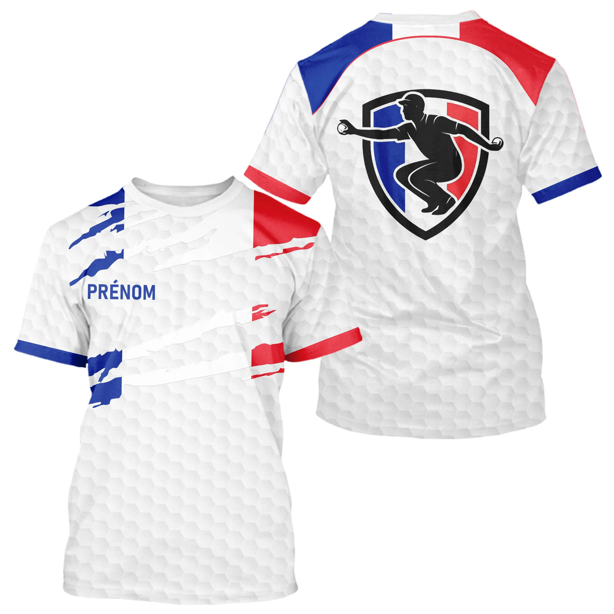 Polo Pétanque Blanc Homme Femme  - Personnalisé Drapeau France - T-Shirt Homme