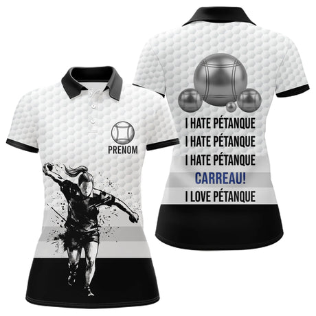 Polo Pétanque Blanc Noir - Homme Femme Personnalisé Carreau - Polo Femme