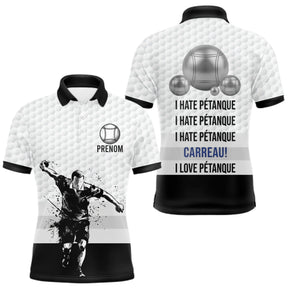 Polo Pétanque Blanc Noir - Homme Femme Personnalisé Carreau - Polo Homme