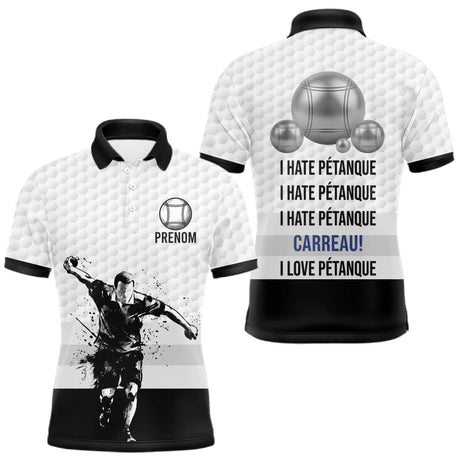 Polo Pétanque Blanc Noir - Homme Femme Personnalisé Carreau - Polo Homme