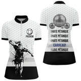 Polo Pétanque Blanc Noir - Homme Femme Personnalisé Carreau - Polo Zippé Femme