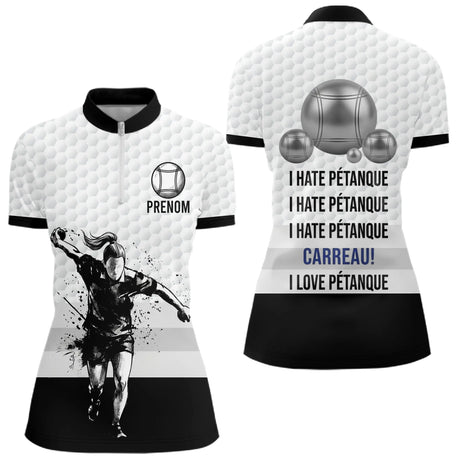 Polo Pétanque Blanc Noir - Homme Femme Personnalisé Carreau - Polo Zippé Femme