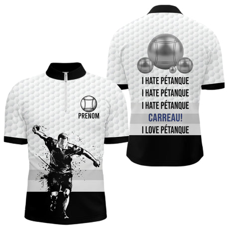 Polo Pétanque Blanc Noir - Homme Femme Personnalisé Carreau - Polo Zippé Homme