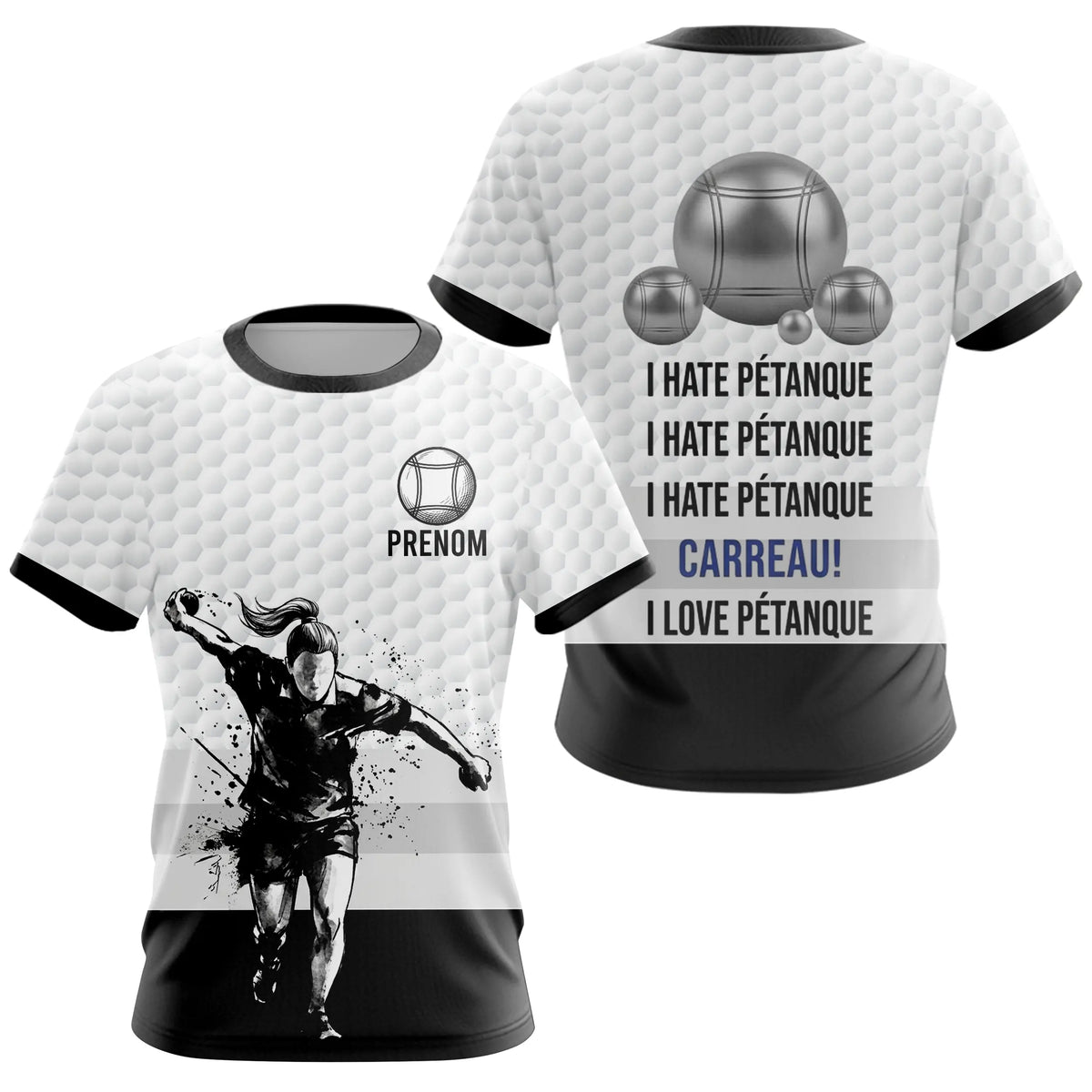 Polo Pétanque Blanc Noir - Homme Femme Personnalisé Carreau - T-Shirt Femme
