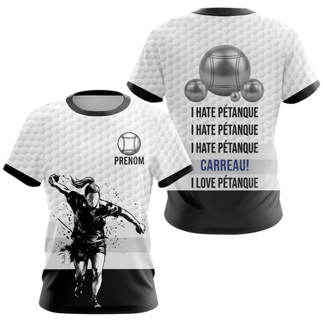 Polo Pétanque Blanc Noir - Homme Femme Personnalisé Carreau - T-Shirt Femme