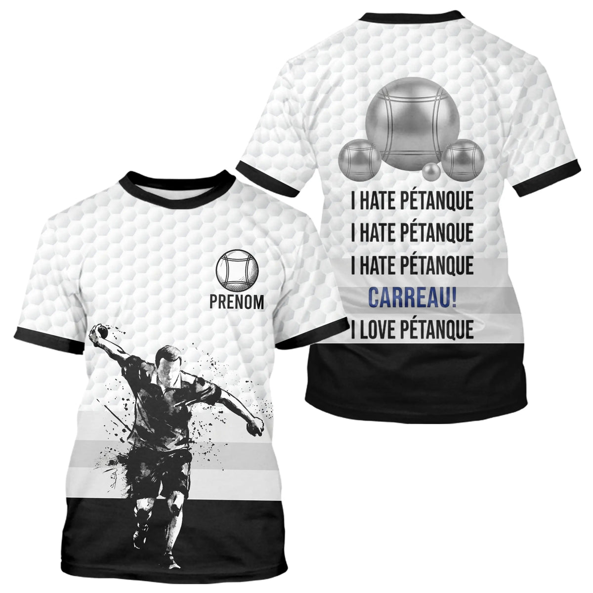 Polo Pétanque Blanc Noir - Homme Femme Personnalisé Carreau - T-Shirt Homme