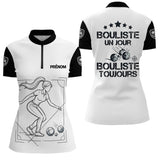 Polo Pétanque Blanc Noir Personnalisé - Homme Femme Bouliste Toujours- Polo Zippé Femme