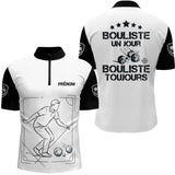 Polo Pétanque Blanc Noir Personnalisé - Homme Femme Bouliste Toujours- Polo Zippé Homme