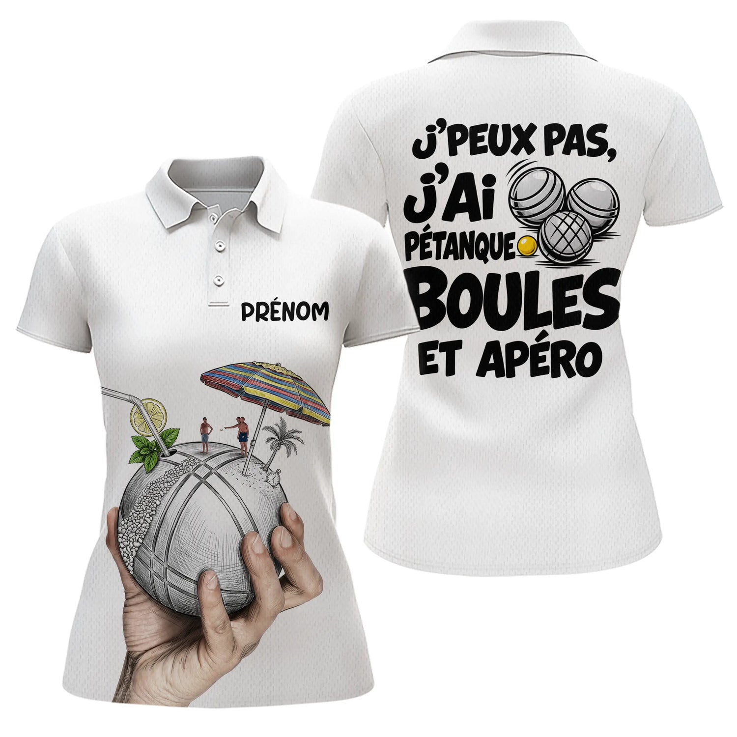 Polo Pétanque Blanc Personnalisé - Boules & Apéro - Polo Femme