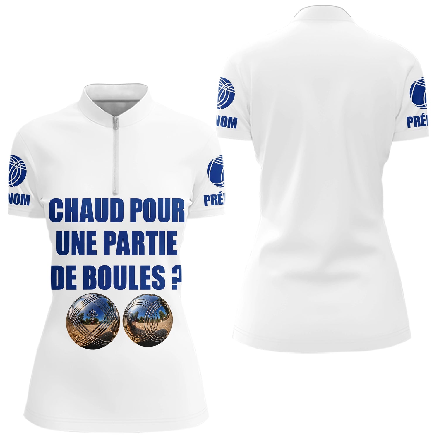 Polo Pétanque Blanc Personnalisé - Chaud Pour Une Partie - Polo Zippé Femme