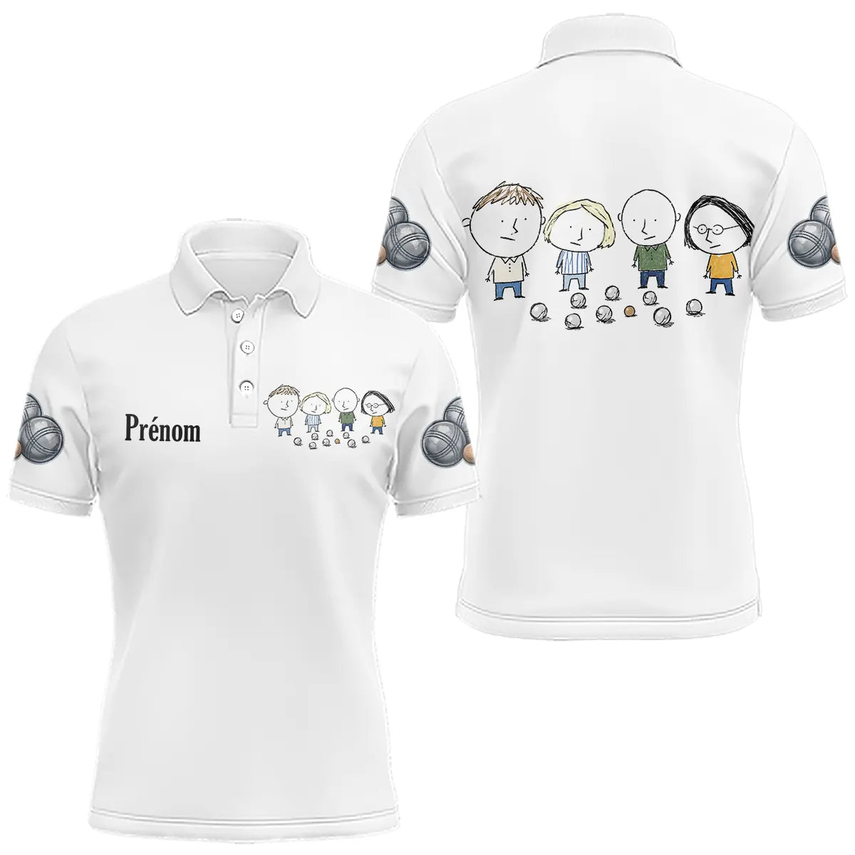 Polo Pétanque Blanc Personnalisé - Design Bande d’Amis - Polo Homme