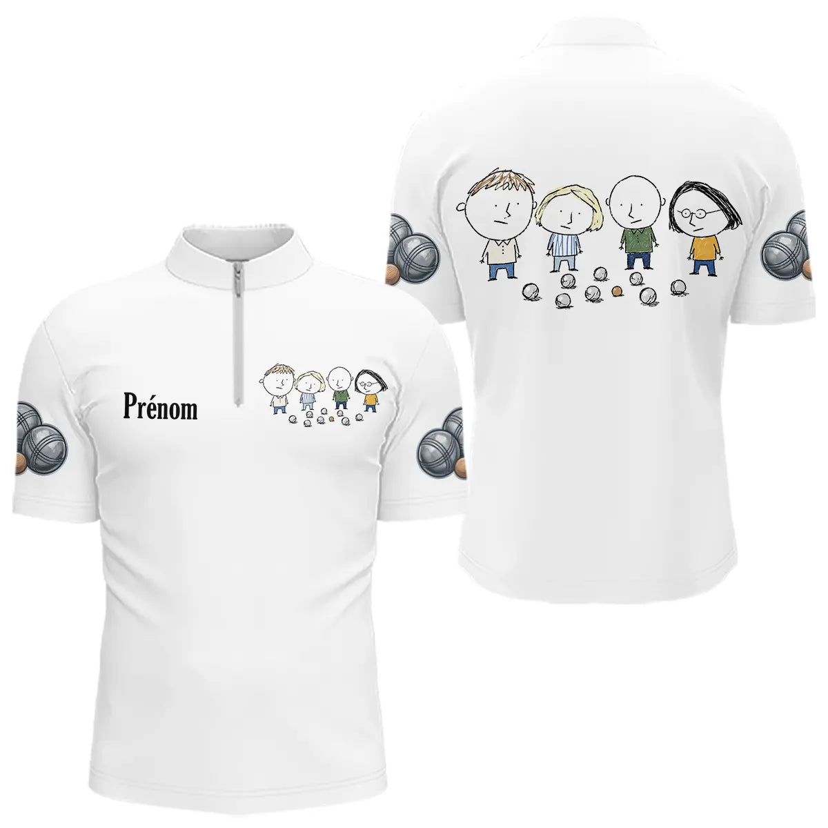 Polo Pétanque Blanc Personnalisé - Design Bande d’Amis - Polo Zippé Homme