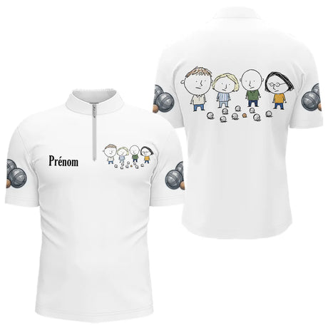 Polo Pétanque Blanc Personnalisé - Design Bande d’Amis - Polo Zippé Homme