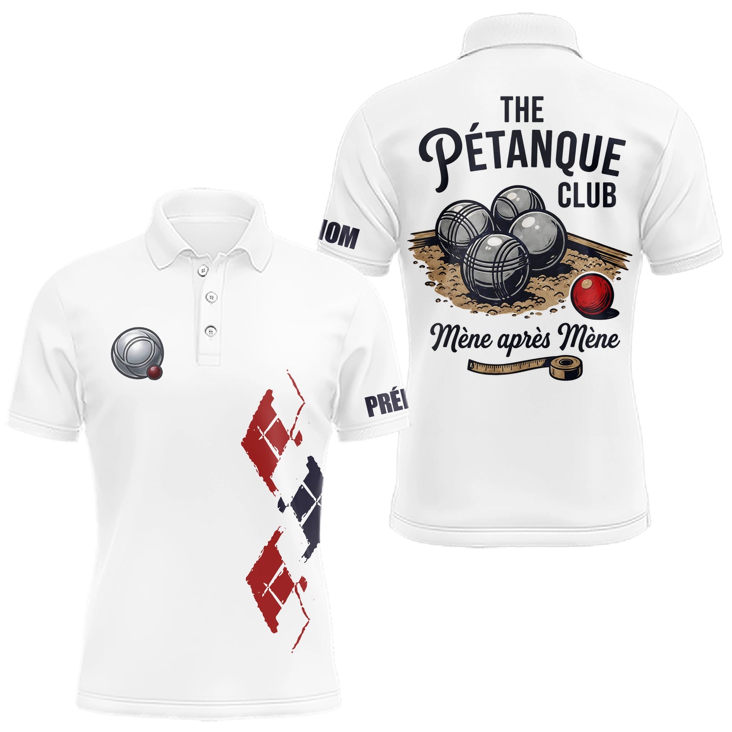 Polo Pétanque Blanc Personnalisé - Design Club & Mène - Polo Homme
