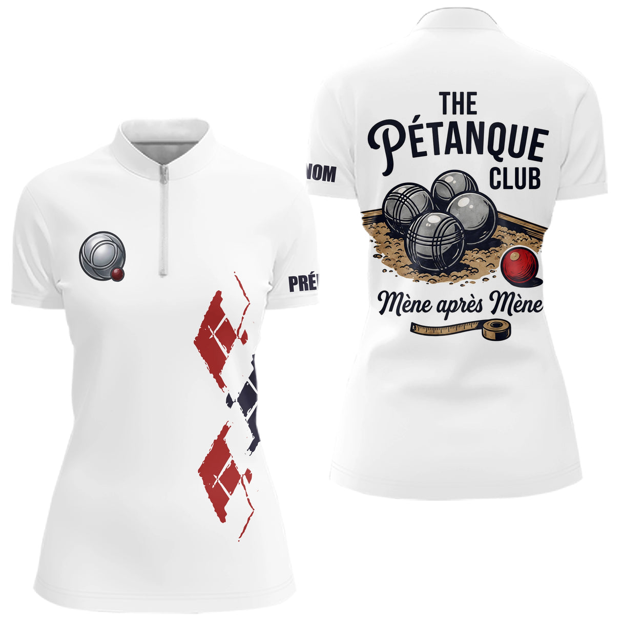 Polo Pétanque Blanc Personnalisé - Design Club & Mène - Polo Zippé Femme