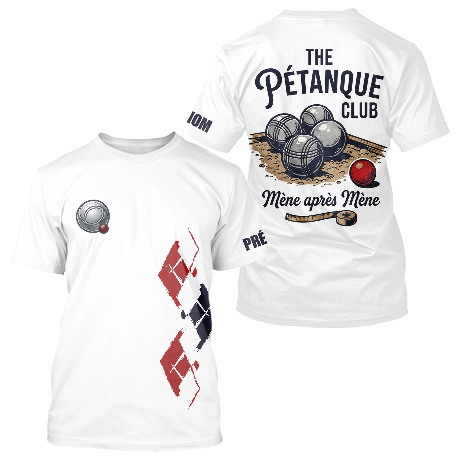 Polo Pétanque Blanc Personnalisé - Design Club & Mène - T-Shirt Homme