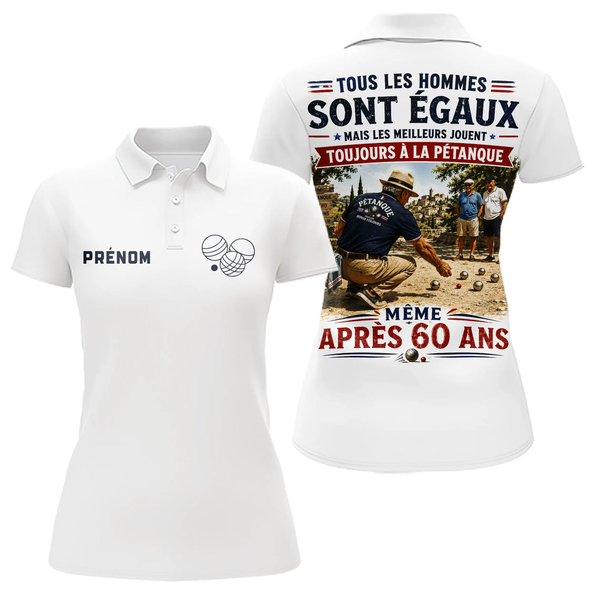 Polo Pétanque Blanc Personnalisé - Homme Femme 60 Ans - Polo Femme