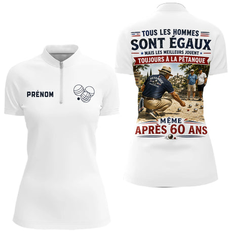 Polo Pétanque Blanc Personnalisé - Homme Femme 60 Ans - Polo Zippé Femme