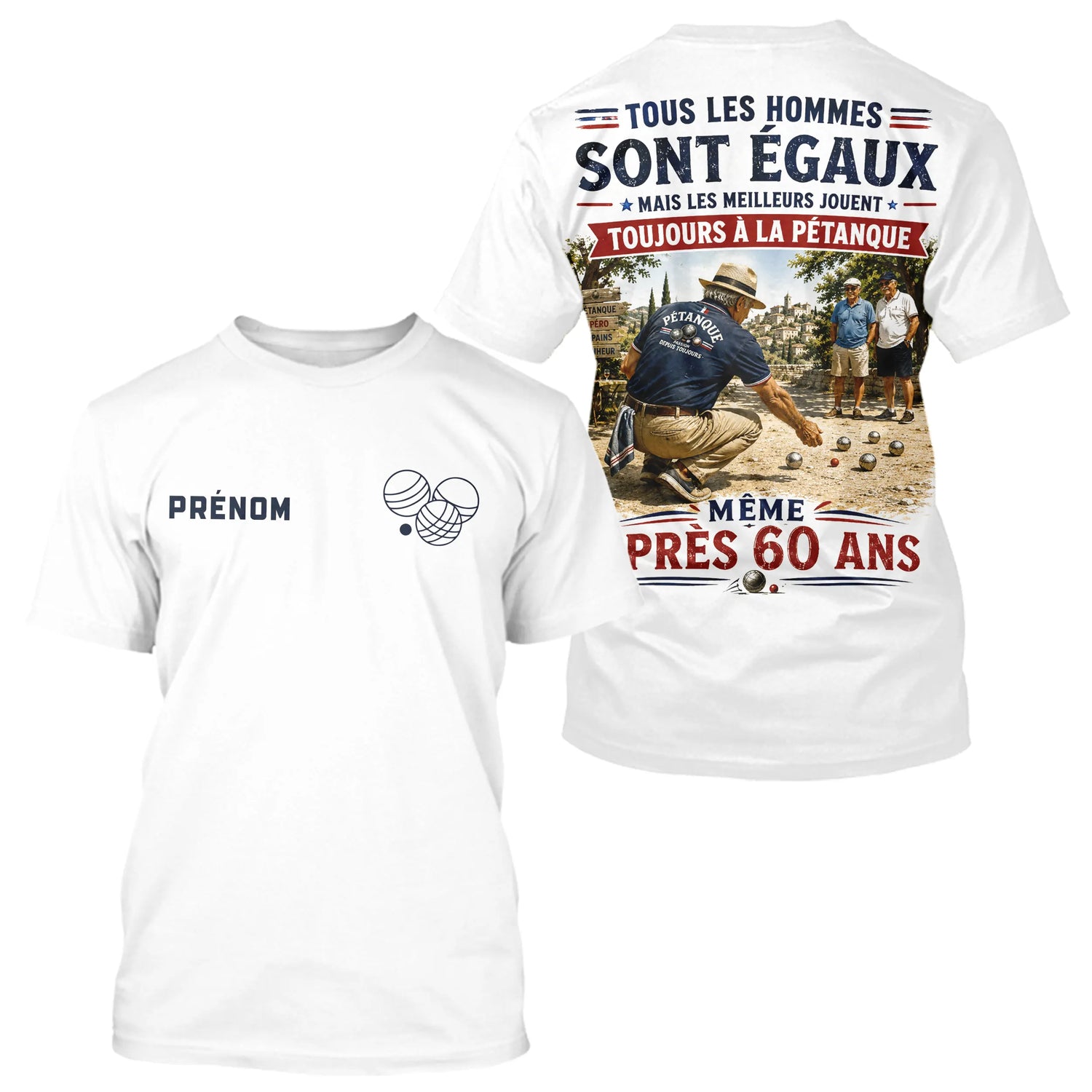 Polo Pétanque Blanc Personnalisé - Homme Femme 60 Ans - T-Shirt Homme