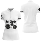 Polo Pétanque Blanc Personnalisé - Je Bois - Polo Zippé Femme