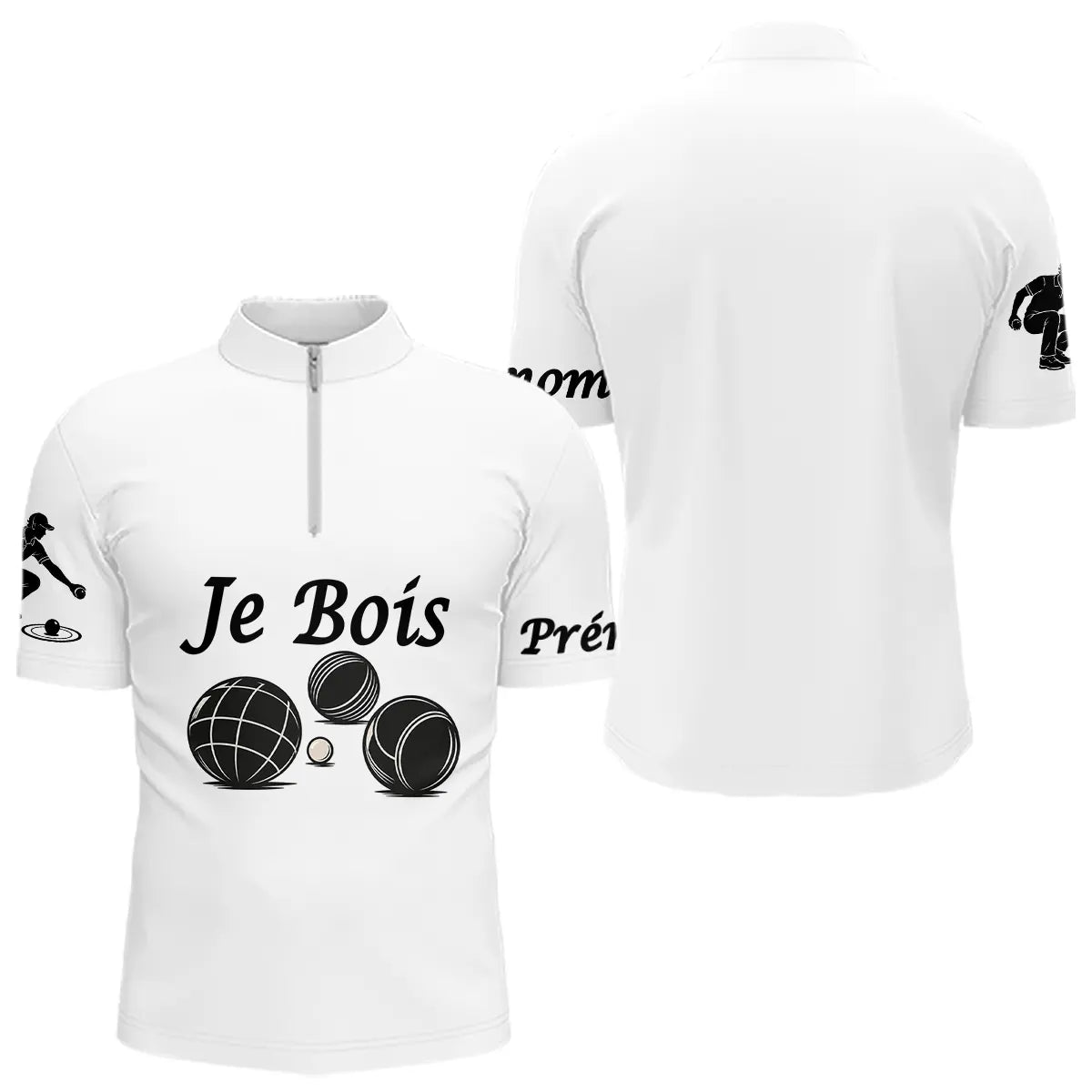 Polo Pétanque Blanc Personnalisé - Je Bois - Polo Zippé Homme