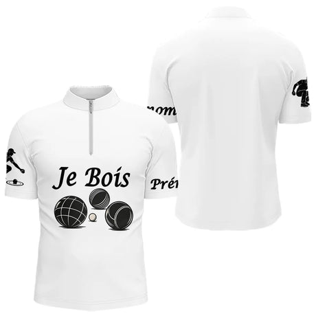 Polo Pétanque Blanc Personnalisé - Je Bois - Polo Zippé Homme