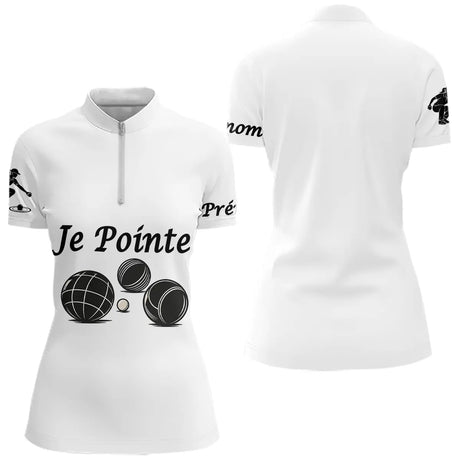 Polo Pétanque Blanc Personnalisé - Je Pointe - Polo Zippé Femme