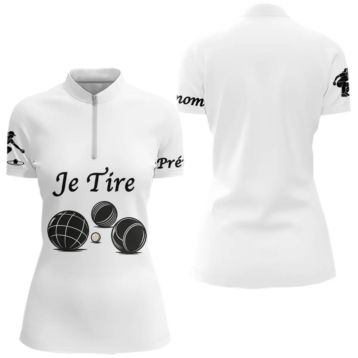 Polo Pétanque Blanc Personnalisé - Je Tire - Polo Zippé Femme