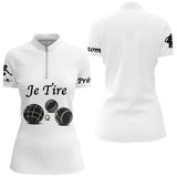 Polo Pétanque Blanc Personnalisé - Je Tire - Polo Zippé Femme
